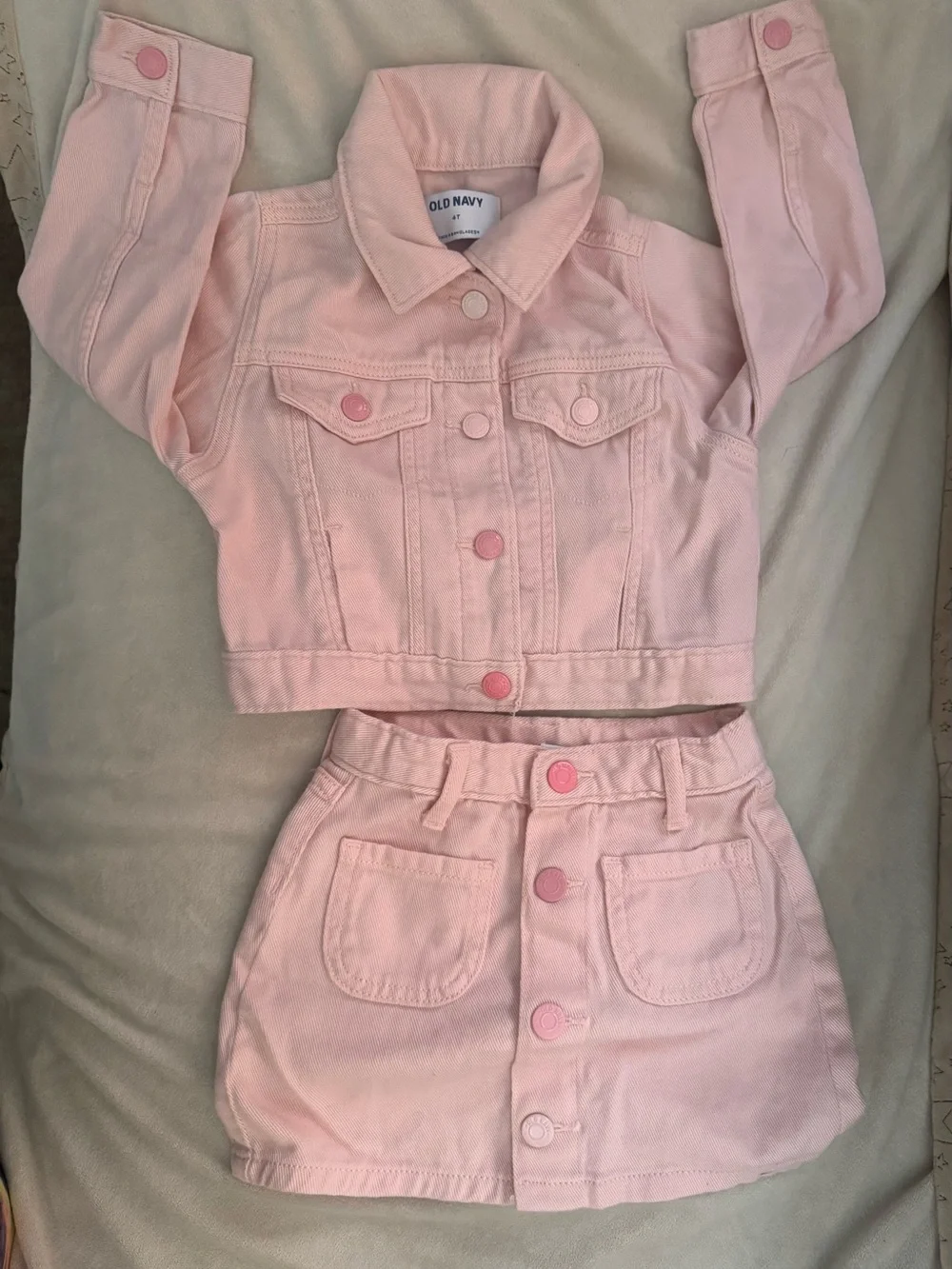 Old Navy Light Pink Denim Jacket and Skirt Set